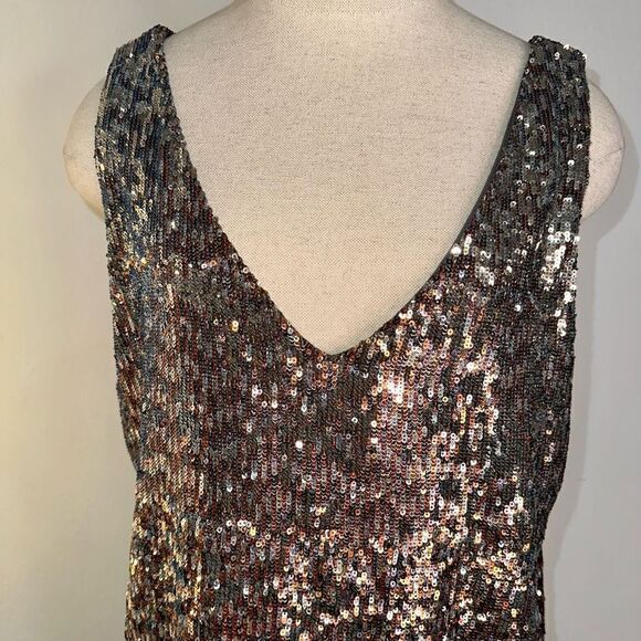 Sam Edelman Gold Metallic All Over Sequin Cocktail Dress Small Sleeveless Glam - Picture 2 of 11